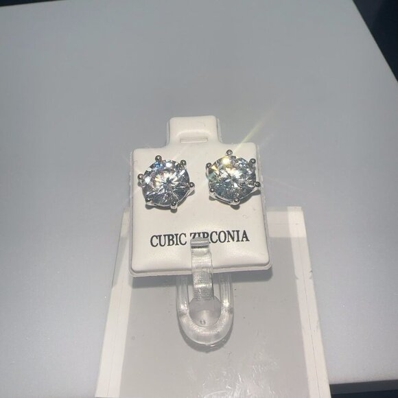 Cubic Zirconia Stud Earrings 925 Sterling Silver 4 Cttw - Picture 8 of 11